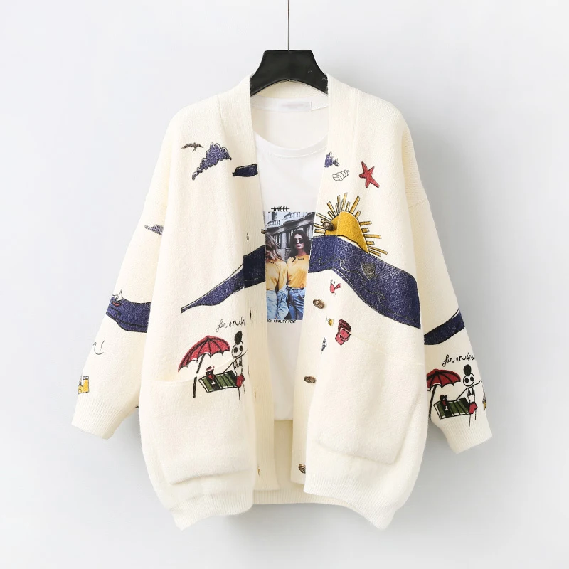 fashion Knit Cardigan Women 2019 Spring Autumn New Korean Edition Loose Straight Print Sweater Small Fresh Cartoon Sweater coat
fashion Knit Cardigan Women 2019 Spring Autumn New Korean Edition Loose Straight Print Sweater Small Fresh Cartoon Sweater coat