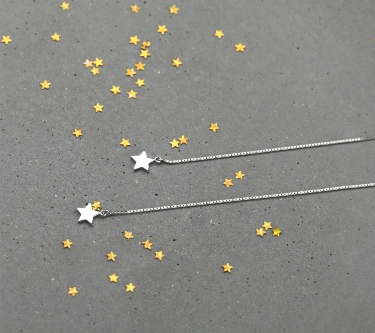 925 Solid Sterling Silver Star Threader Thread Drop Dangle Long Chain Earrings A1544
925 Solid Sterling Silver Star Threader Thread Drop Dangle Long Chain Earrings A1544