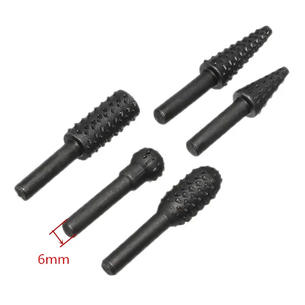 Drillpro 5Pcs 6mm Round Shank Rotary Rasp Set Wood Working Grinding Drill Bits Rotary File Cutter