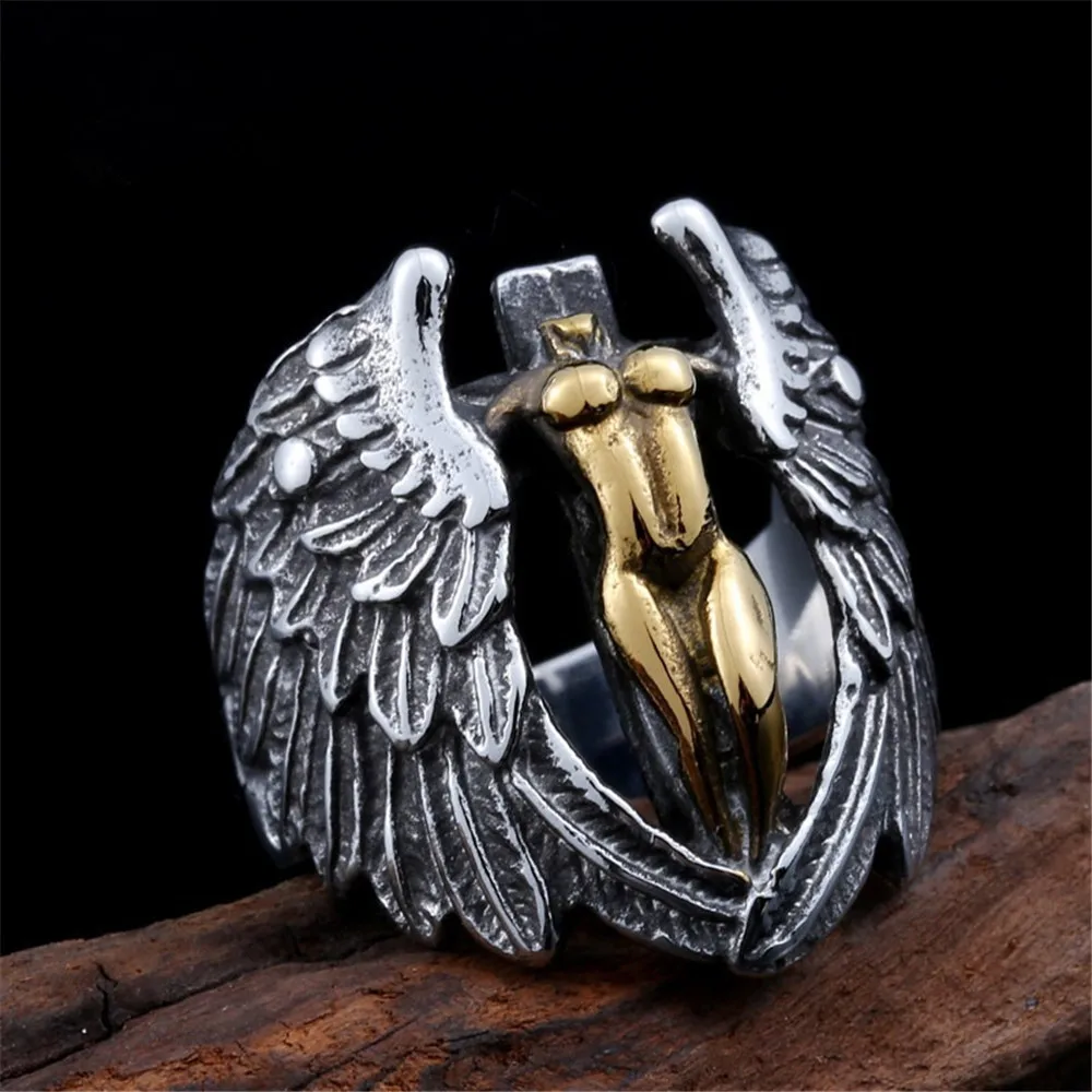 Punk Men's Ring Retro Angel Wings Cross Signet Rings for Men Vintage Goddess of Justice Anel Anillos Viking Jewelry Gift
Punk Men's Ring Retro Angel Wings Cross Signet Rings for Men Vintage Goddess of Justice Anel Anillos Viking Jewelry Gift