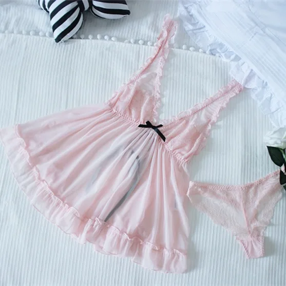 White Black Pink Lace Chiffon Nightdress Sexy Female Summer Extreme Temptation Lingerie Transparent Dress with G-string
White Black Pink Lace Chiffon Nightdress Sexy Female Summer Extreme Temptation Lingerie Transparent Dress with G-string