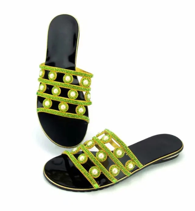 Hot sale green rhinestone women sandals with big beads design african black shoes for dress V17
Hot sale green rhinestone women sandals with big beads design african black shoes for dress V17