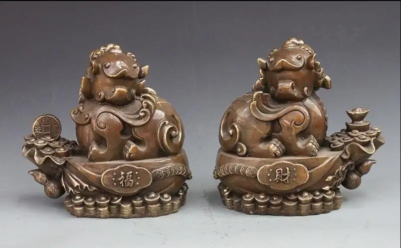 Chinese Bronze Fengshui Attract Wealth Beast Fu Dog Lion Kylin PiQiu Statue Pair
Chinese Bronze Fengshui Attract Wealth Beast Fu Dog Lion Kylin PiQiu Statue Pair