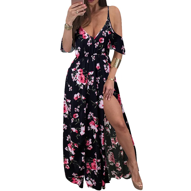 Women Summer Sexy Deep V Neck Spaghetti Strap Off Shoulder Beach Boho Style Dress Female High Split Printed Floral Dress SJ3089E
Women Summer Sexy Deep V Neck Spaghetti Strap Off Shoulder Beach Boho Style Dress Female High Split Printed Floral Dress SJ3089E