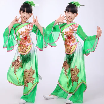 Girls Embroidery Chinese folk dance costumes green children Hanbok fan yangko classical dance stage performance clothing
Girls Embroidery Chinese folk dance costumes green children Hanbok fan yangko classical dance stage performance clothing