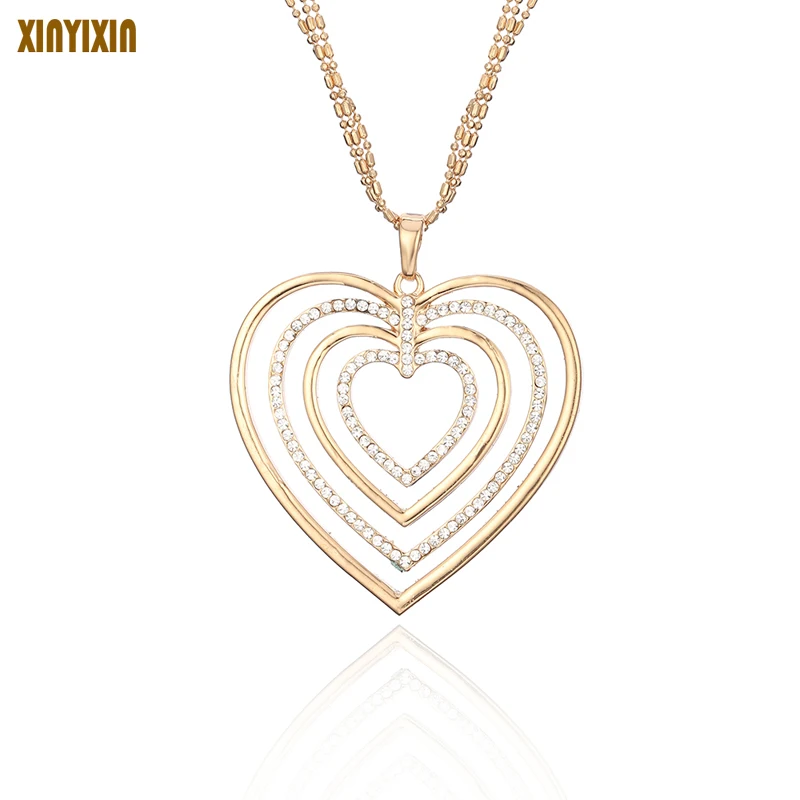 Statement Big Gold Hearts Necklace for Women Fashion Silver Crystal Long Necklace Sweater Chain 2019 Jewelry Wedding Party Gift
Statement Big Gold Hearts Necklace for Women Fashion Silver Crystal Long Necklace Sweater Chain 2019 Jewelry Wedding Party Gift