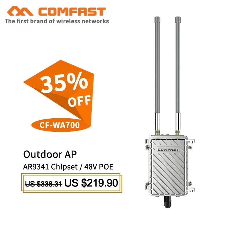 COMFAST CF-WA700 300Mbps Outdoor Wireless AP station larger area wifi signal coverage router Atheros AR9341 Chip wireless router
COMFAST CF-WA700 300Mbps Outdoor Wireless AP station larger area wifi signal coverage router Atheros AR9341 Chip wireless router