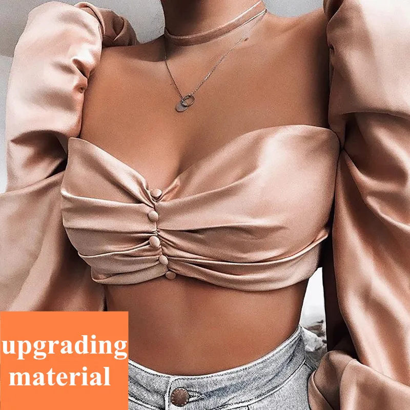 yuqung vintage victorian puff long Sleeve Blouse Shirt crop top Women faux silk satin Square Neck Button tops and blouses tunic 
yuqung vintage victorian puff long Sleeve Blouse Shirt crop top Women faux silk satin Square Neck Button tops and blouses tunic