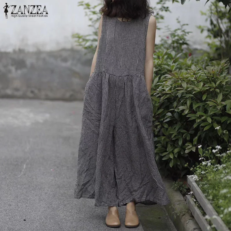 ZANZEA Women Summer O Neck Sleeveless Wide Leg Pants Rompers Loose Plaid Check Jumpsuits Casual Cotton Linen Overalls Plus Size
ZANZEA Women Summer O Neck Sleeveless Wide Leg Pants Rompers Loose Plaid Check Jumpsuits Casual Cotton Linen Overalls Plus Size