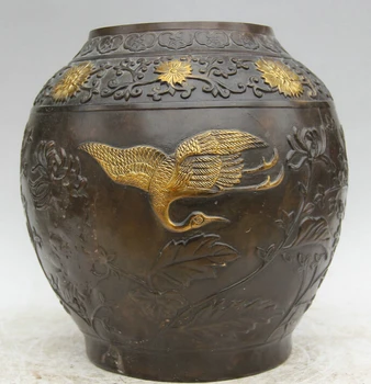 FREE SHIPPING S2041 10" Marked Chinese Dynasty Bronze Gild circular red-crowned crane Pot Jar Crock
FREE SHIPPING S2041 10" Marked Chinese Dynasty Bronze Gild circular red-crowned crane Pot Jar Crock