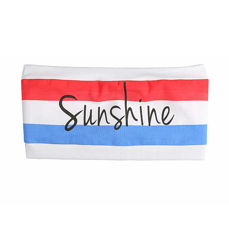 OUBINEW 17 summer Tube Tops bare shoulder shorts crop top printing sunshine letter red and blue stripe wrap chest T2230Z 11