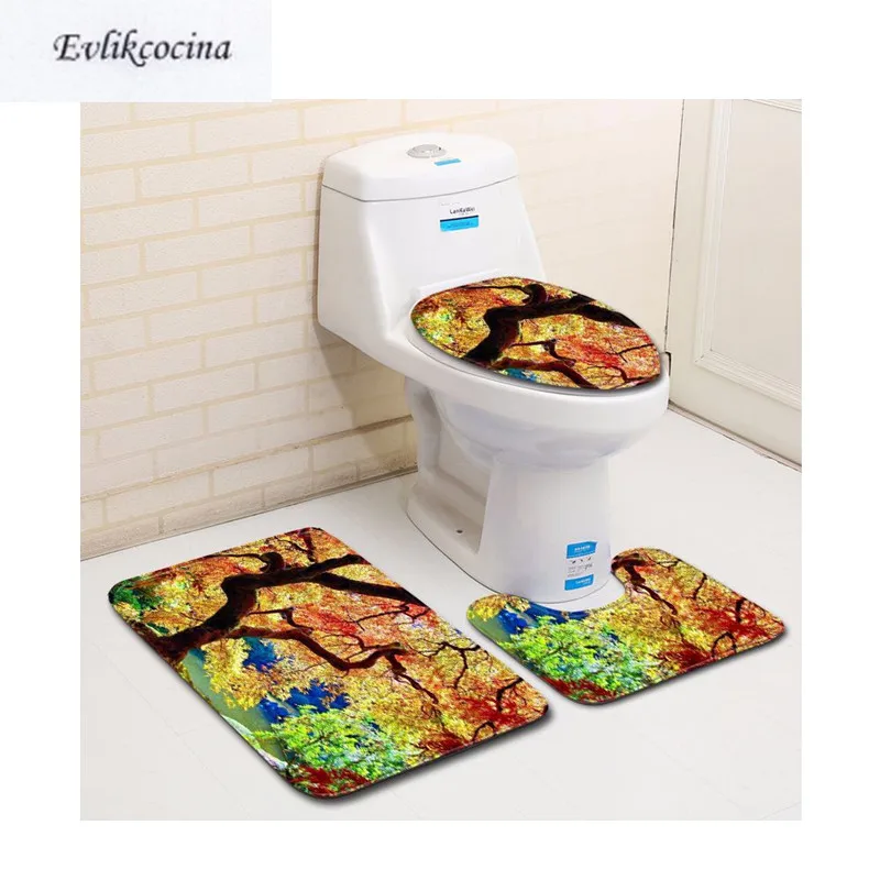 Free Shipping 3Pcs Forest Beside River Casa De Banho Bathroom Carpet Toilet Bath Mat Set Scape Tapis Salle Bain Alfombra Bano | Дом и сад
