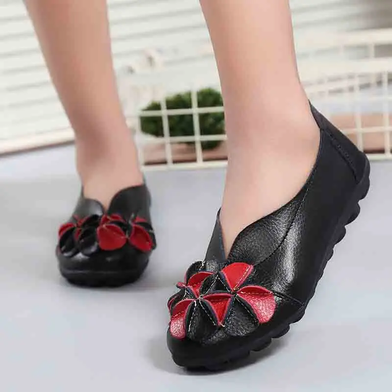 

Plus Size Spring Genuine Leather Ladies Shoes Women's Fashion Casual Shoes Mother Soft Footwear Comfotable Flats Shoes