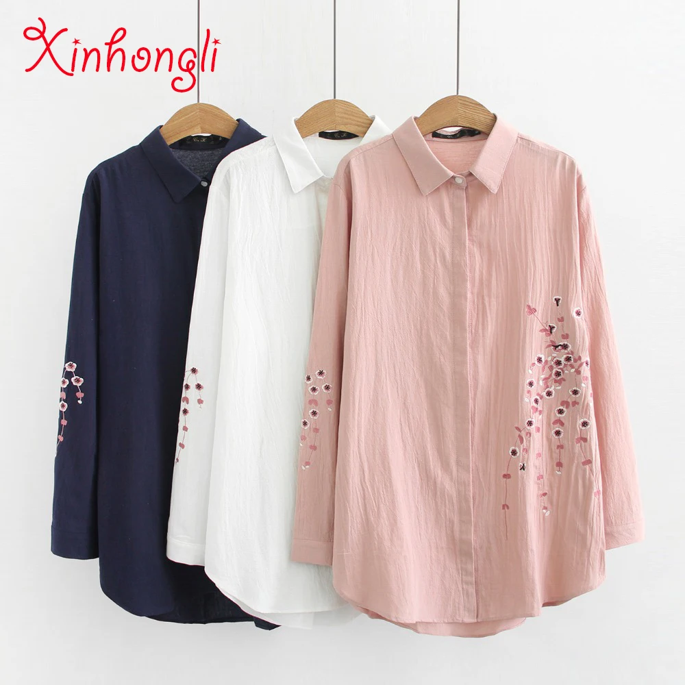 Plus size Cotton plum flower Embroidery covered button loose women shirts 2019 spring casual oversized ladies soft blouse female
Plus size Cotton plum flower Embroidery covered button loose women shirts 2019 spring casual oversized ladies soft blouse female