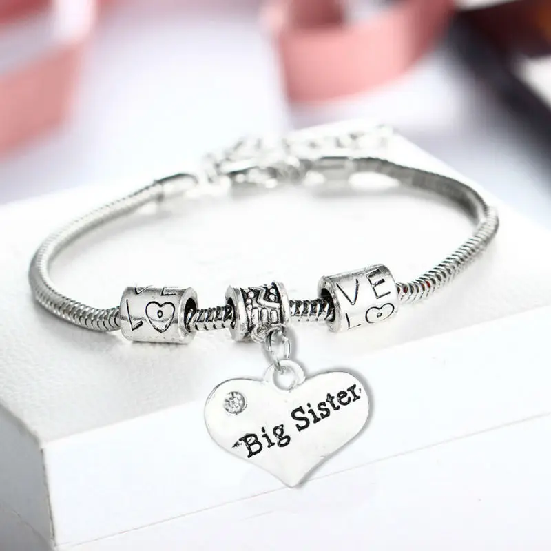 Big Sister Sis Heart Crystal bracelet fashion women girl friend jewelry family gifts bangle charm accessories | Украшения и