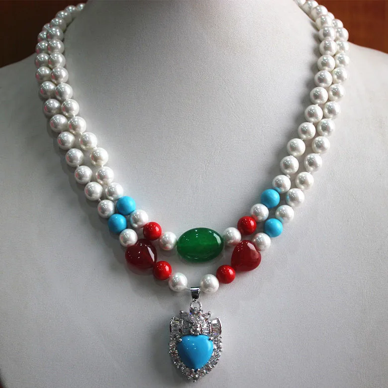 wholesales/retail new design 2 rows 18inches 8mm mixed color white blue red necklace+ blue jade crystal plated pendant
wholesales/retail new design 2 rows 18inches 8mm mixed color white blue red necklace+ blue jade crystal plated pendant