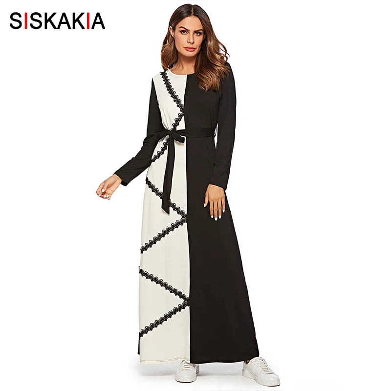 Siskakia Womens Dress Fashion Contrast Color Lace Appliques Maxi Long Dress Autumn Fall 2019 Elegant Long Sleeve Muslim Clothes
Siskakia Womens Dress Fashion Contrast Color Lace Appliques Maxi Long Dress Autumn Fall 2019 Elegant Long Sleeve Muslim Clothes