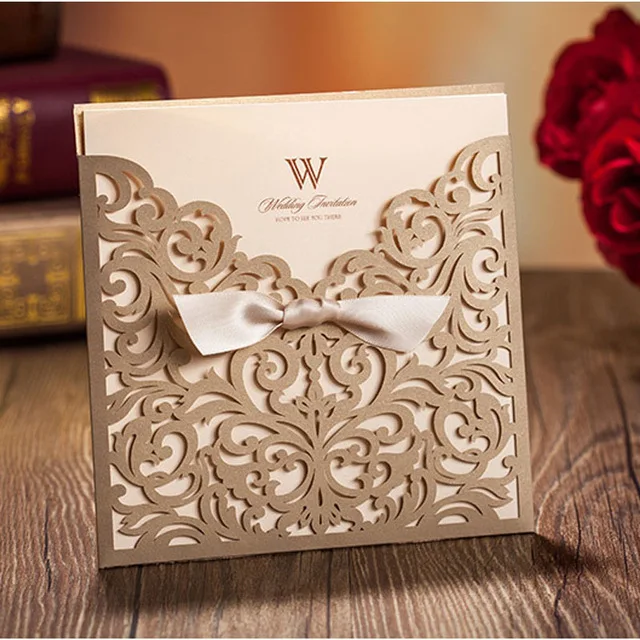100pcs Gold Square Laser Cut Wedding Invitations Card Envelopes Lace Engagement Flower with Ribbon Customized Party Supplies
100pcs Gold Square Laser Cut Wedding Invitations Card Envelopes Lace Engagement Flower with Ribbon Customized Party Supplies