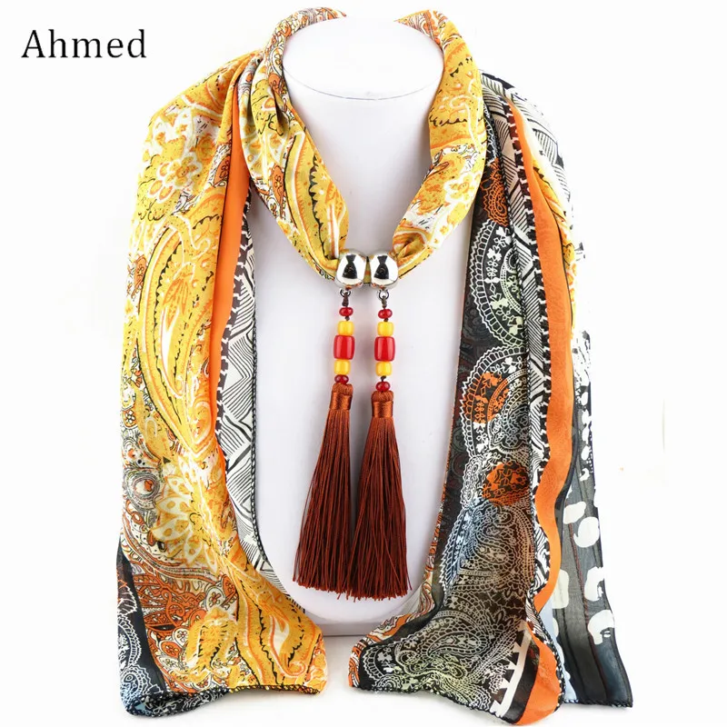 Ahmed New Design Printed Chiffon Tassel Pendant Scarf Necklace For Women New Bohemian Fashion Scarve Collar Bijoux Jewelry
Ahmed New Design Printed Chiffon Tassel Pendant Scarf Necklace For Women New Bohemian Fashion Scarve Collar Bijoux Jewelry