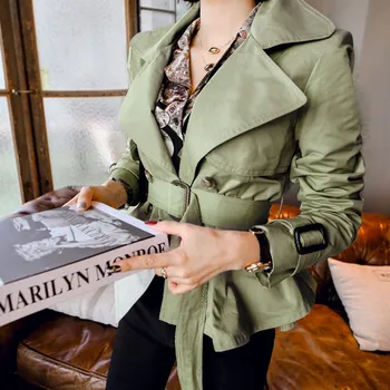 2019 Korean fashio Spring Women Green Coat Fashion Turn Down Collar Belt Casual Slim Long Sleeve coat Overcoat
2019 Korean fashio Spring Women Green Coat Fashion Turn Down Collar Belt Casual Slim Long Sleeve coat Overcoat