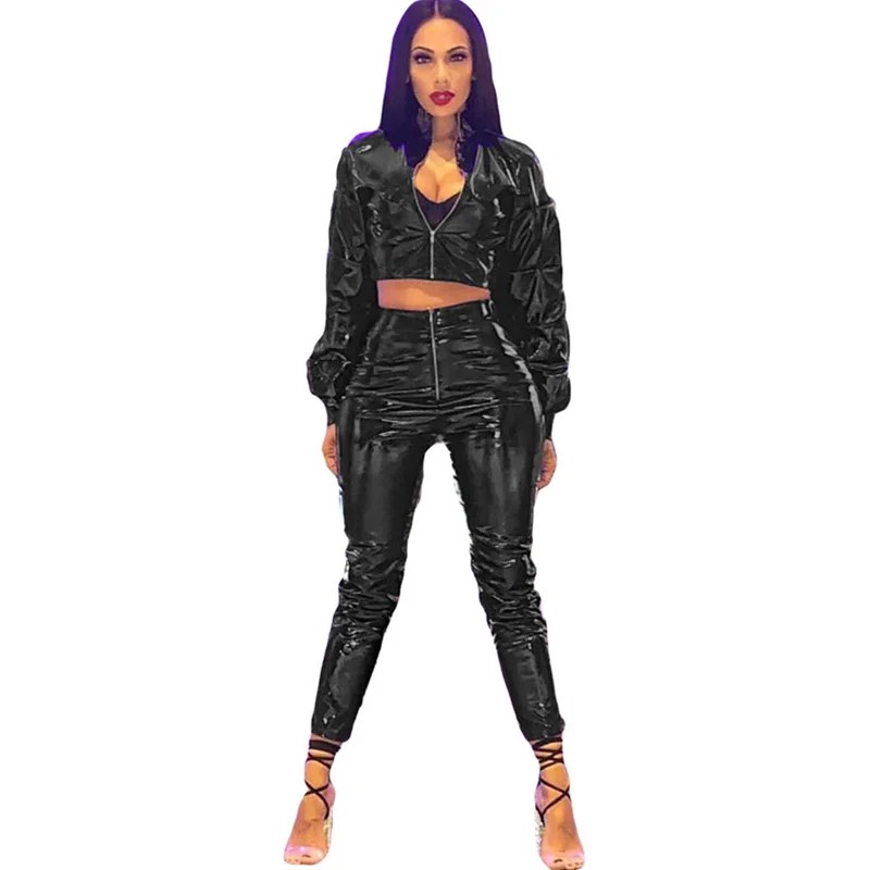 Sexy Black PU Leather Two Piece Sets Women's Suits Turtleneck Long Sleeve Zip Jacket and Ankle-Length Pants Nightclub Outfits
Sexy Black PU Leather Two Piece Sets Women's Suits Turtleneck Long Sleeve Zip Jacket and Ankle-Length Pants Nightclub Outfits