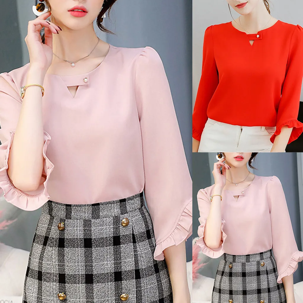 Women Chiffon Shirt2019 Women Summer Work Office V Neck Ruffles Sleeve Solid Chiffon Blouse Shirt Top
Women Chiffon Shirt2019 Women Summer Work Office V Neck Ruffles Sleeve Solid Chiffon Blouse Shirt Top