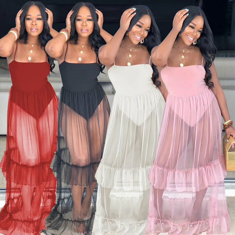 New Style Women's Cover-Ups See Through Sheer Mesh Ruffles Summer Party Long Solid Swimming Wear Bathing Fashion Hot 2019
New Style Women's Cover-Ups See Through Sheer Mesh Ruffles Summer Party Long Solid Swimming Wear Bathing Fashion Hot 2019