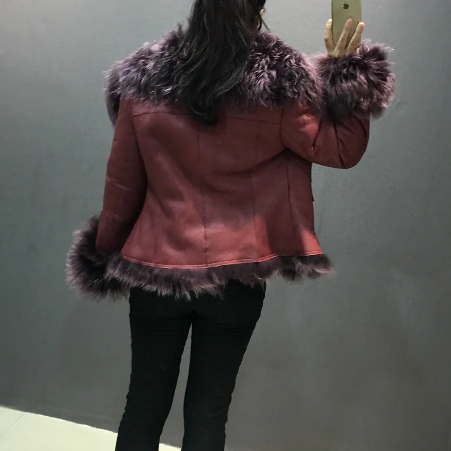 female fashion real sheep leather jacket with fur (5)