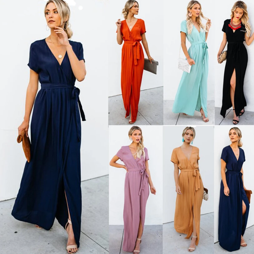 New Women Sexy V-neck Short Sleeve Long Dresses High Slit Tunic Summer Beach Dress Casual Femme Vestidos Lady Clothing
New Women Sexy V-neck Short Sleeve Long Dresses High Slit Tunic Summer Beach Dress Casual Femme Vestidos Lady Clothing