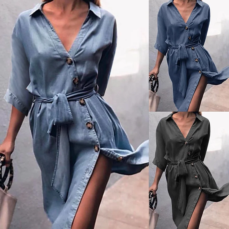 2019 Liva Girl fashion V-neck casual shoulder strap with button-down shirt dress half-sleeved belt dress
2019 Liva Girl fashion V-neck casual shoulder strap with button-down shirt dress half-sleeved belt dress