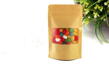 Wholesale 10x15cm Food Package Kraft Paper Zipper Doypack Pouches Reclosable Glossy Plastic Packaging Bag W/ Matte Clear Window