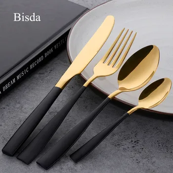 4 PCS dinnerware set black luxury stainless steel gold cutlery set mirror polish silverware set dinner fork knife set restaurant
4 PCS dinnerware set black luxury stainless steel gold cutlery set mirror polish silverware set dinner fork knife set restaurant
