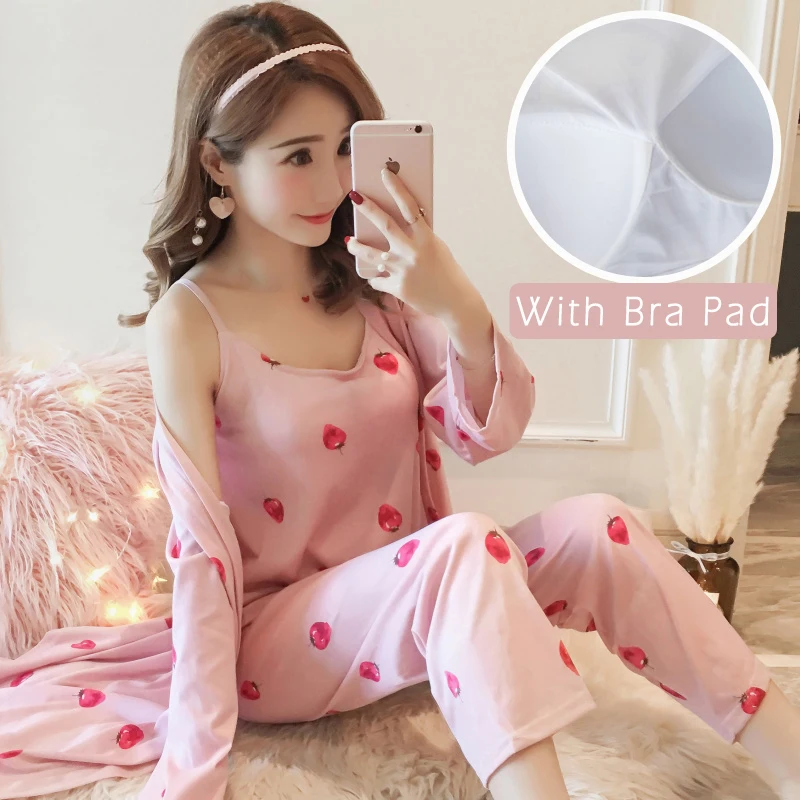 Pajamas With Chest Pad Women Clothes Autumn Fashion Pyjamas 3pcs Suit Nightwear Suit Sexy Girl Sleepwear
Pajamas With Chest Pad Women Clothes Autumn Fashion Pyjamas 3pcs Suit Nightwear Suit Sexy Girl Sleepwear