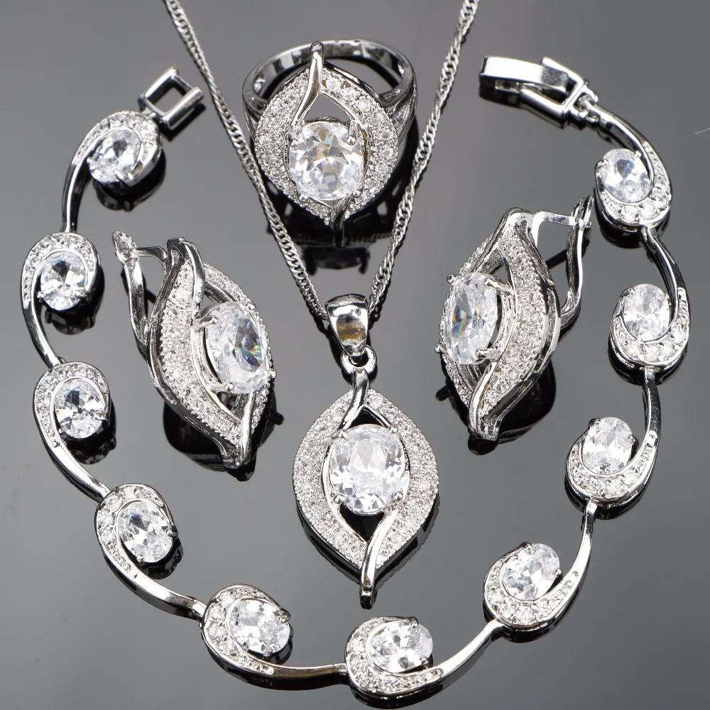 Silver 925 Wedding Jewelry Sets For Women Bracelets/Earrings/Pendant/Necklace/Rings Set With White Stones Free Jewelery Box
Silver 925 Wedding Jewelry Sets For Women Bracelets/Earrings/Pendant/Necklace/Rings Set With White Stones Free Jewelery Box