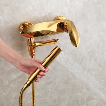 Nordic full copper gold bath shower hot and cold water tap titanium golden bathtub shower faucet set hanging wall
Nordic full copper gold bath shower hot and cold water tap titanium golden bathtub shower faucet set hanging wall