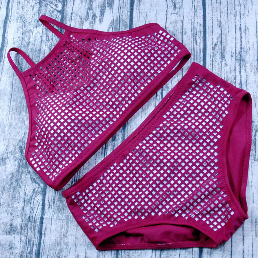 2018 hollow out bikinis set high waist swimsuit push up brazilian bikini biquini women bathing suits Burgandy Pink |