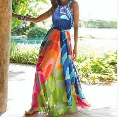 Summer Dress Women Elegant Halter sleeveless Maxi Dresses 2017 Multicolor Print Tie Waist High Low Beach Dress
Summer Dress Women Elegant Halter sleeveless Maxi Dresses 2017 Multicolor Print Tie Waist High Low Beach Dress