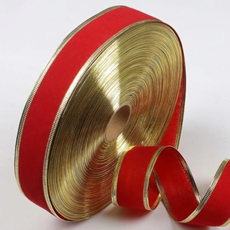 100Yards 2'' (50mm) Christmas Ornament Red Velvet Golden Edge Ribbons With Wire On side Ribbon DIY Decorative Accessories
100Yards 2'' (50mm) Christmas Ornament Red Velvet Golden Edge Ribbons With Wire On side Ribbon DIY Decorative Accessories
