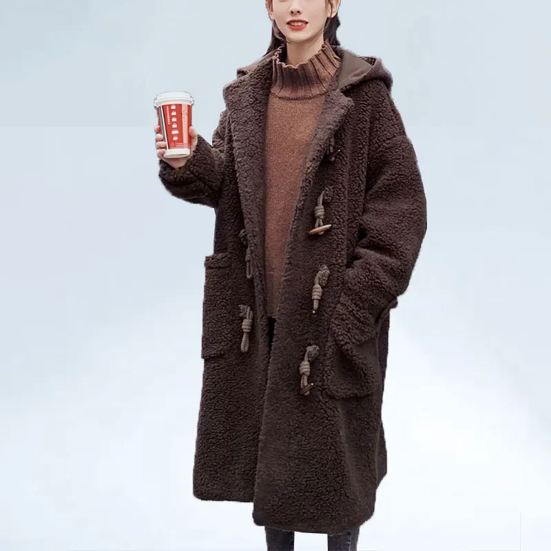 Winter faux fur Coat women Loose Thick long lamb lamb horn buckle Cotton Coat Female Hooded Jacket Outerwear Women Wool Jacket
Winter faux fur Coat women Loose Thick long lamb lamb horn buckle Cotton Coat Female Hooded Jacket Outerwear Women Wool Jacket