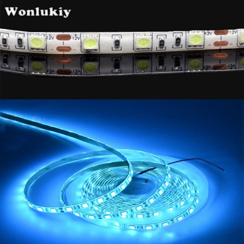 Wonlukiy Ледяной Синий ЖК полосы света SMD 5050 DC 12 V 5 M 300 светодиодный s Гибкая лента