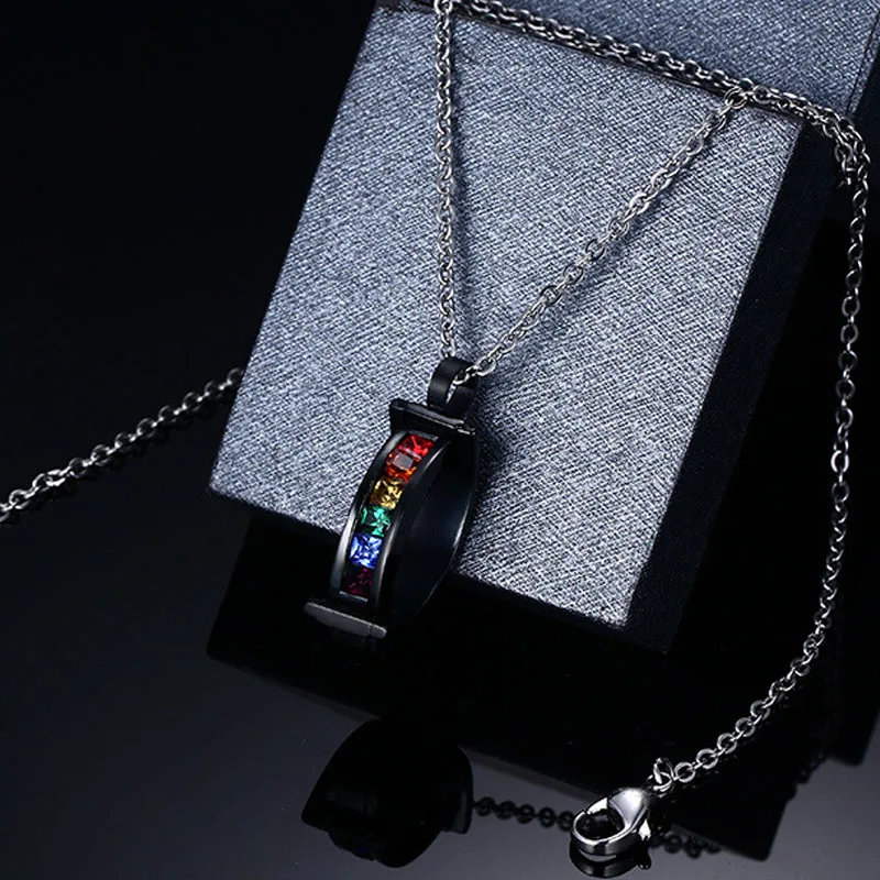 Rainbow LGBT Gay Lesbian Pride Lace Necklace Cubic Zirconia Black Stainless Steel Round Pendants Necklaces for Women Men Jewelry
Rainbow LGBT Gay Lesbian Pride Lace Necklace Cubic Zirconia Black Stainless Steel Round Pendants Necklaces for Women Men Jewelry