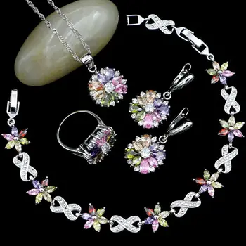 Silver 925 Bridal Jewelry Sets For Women Multicolor Cubic Zirconia Earrings/Pendant/Necklace/Ring/Bracelet Wedding Decoration
Silver 925 Bridal Jewelry Sets For Women Multicolor Cubic Zirconia Earrings/Pendant/Necklace/Ring/Bracelet Wedding Decoration