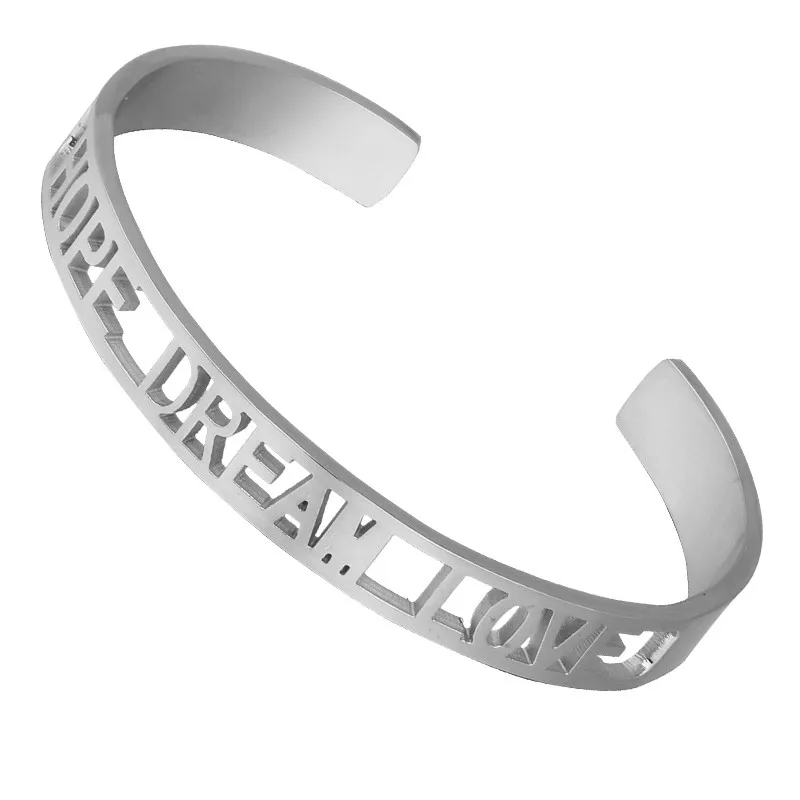 Men Women Summer Stainless Steel Rose Gold HoLLow Out Letter HOPE DREAM LOVE Cuff Bracelet Bangle Jewelry
Men Women Summer Stainless Steel Rose Gold HoLLow Out Letter HOPE DREAM LOVE Cuff Bracelet Bangle Jewelry