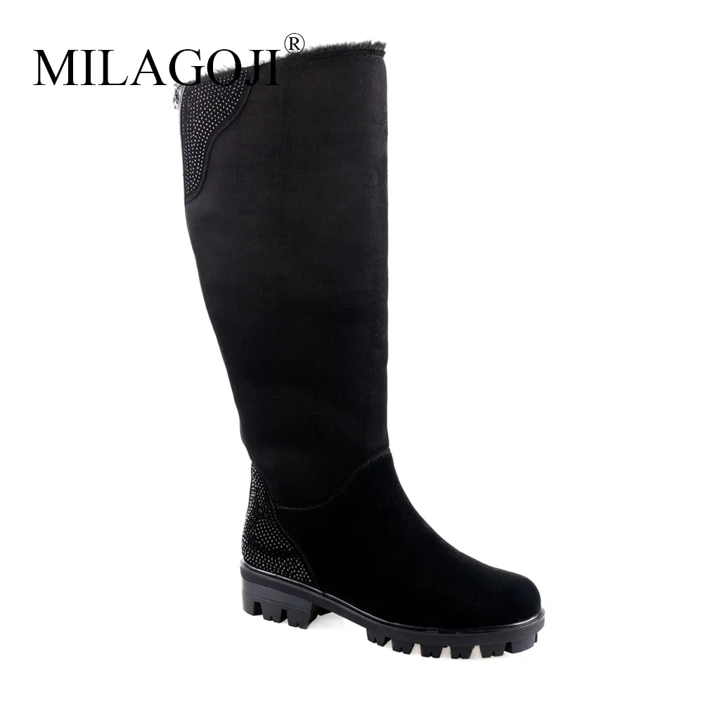 Knee High Snow Boots Winter Shoes for Women Non-slip MILAGOJI fashion Ladies Genuine Kid Suede Boots Fall Winter Quality Shoes
