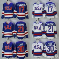 17 Jack O'Callahan 1980 Miracle On Ice Team USA Hockey 30 Jim Craig 21 Mike Eruzione Stitched Men Hockey Jersey Free Shipping image