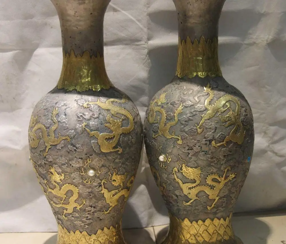 Old Vintage Collect Handmade engraved Silver 24K Gold Gilt Nine Dragon Pot Vase
Old Vintage Collect Handmade engraved Silver 24K Gold Gilt Nine Dragon Pot Vase