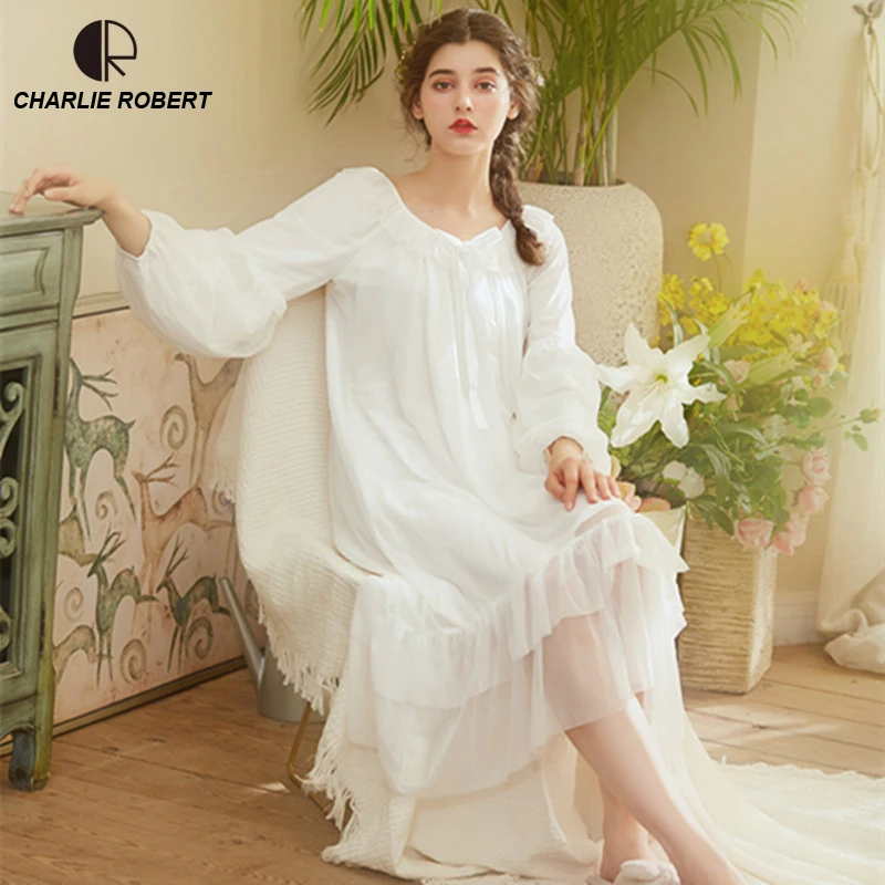 Noble Sleepwear Cotton Dress Gown Elegant Nightgown Vintage Long Dress Long Sleeve White Night Dress Home Clothes For Women
Noble Sleepwear Cotton Dress Gown Elegant Nightgown Vintage Long Dress Long Sleeve White Night Dress Home Clothes For Women