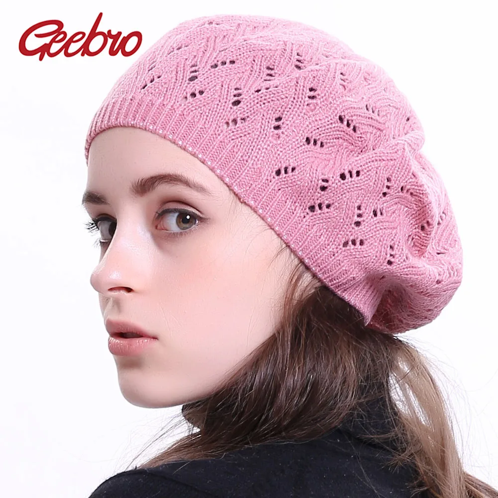

Geebro Women's Plain Color Knit Beret Hat Ladies French Artist Beret Hats Spring Casual Thin Acrylic Berets for Women Beanie