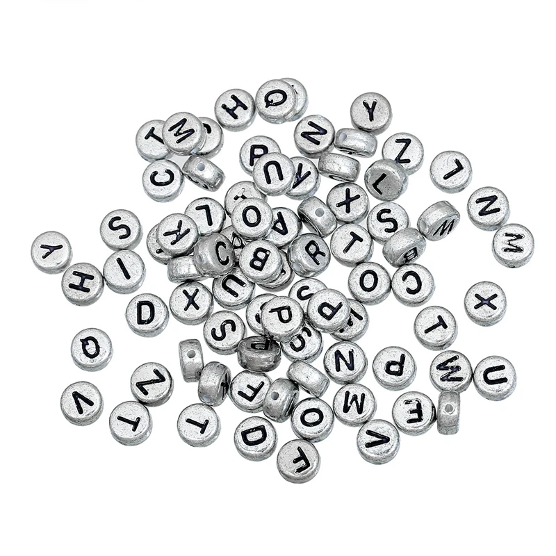 

DoreenBeads 500Pcs Mixed Silver-grey Flat Round Alphabet /Letter Acrylic Spacer Beads 7mm.(B09882), yiwu