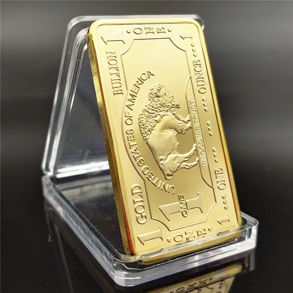 

999 Gold 24k Pure Gold plated Bullion Bar Buffalo U.S Dollar 1 Troy OZ Fine Gold Bullion Bar Ingot